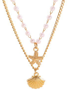 海风轻抚金色贝壳双层叠戴项链