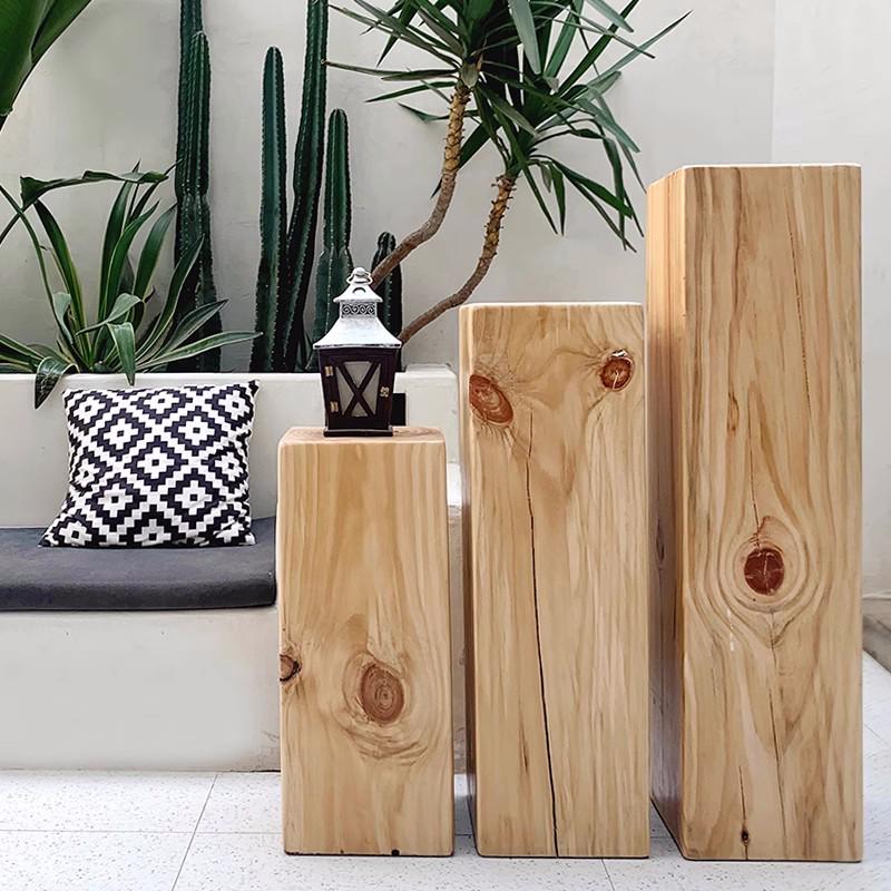 侘寂风原木摆件木墩子鱼缸增高底座实木树桩方形边几玄关花架矮凳