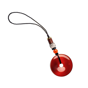 遇见普陀山红玛瑙平安扣吊坠男女天然玉石手机挂件情侣款一对礼物