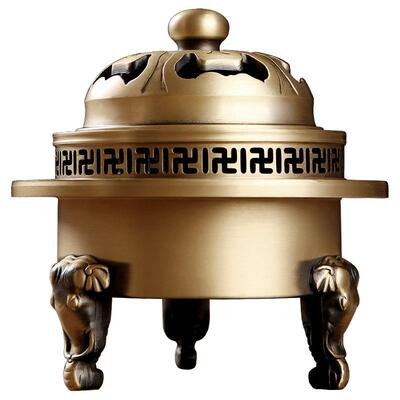 黄铜象鼻三足烟供盘施食藏式香炉