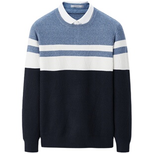 HL23138海系列男套头衬衣领假两件毛衫毛衣针织衫休闲秋冬季厚款