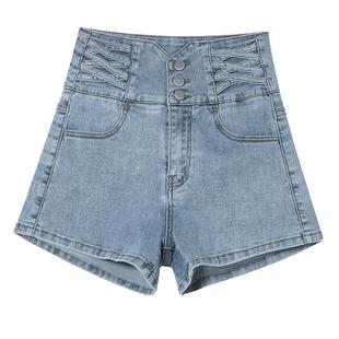 浅色牛仔短裤女夏季薄款2025年新款超高腰显瘦收腹a字热裤子潮ins