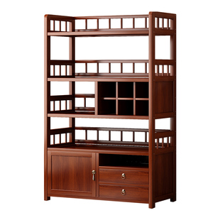 茶室小型博古架实木茶柜置物架新中式茶桌边柜茶叶放置架2025新款