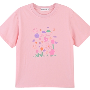 铅笔俱乐部童装2025夏装新款女童T恤儿童印花上衣中大童短袖衫