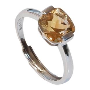 黄水晶戒指女旺财戒指天然紫水晶宝石方糖食指戒轻奢高级S925纯银