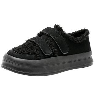 〖WP〗大东板鞋女鞋春季甜美风中跟平底加绒可爱圆头魔术贴鞋0661