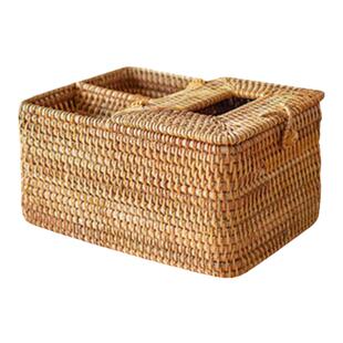 纸巾盒手工藤编田园风客厅办公室桌面日式编织遥控器抽纸巾盒创意