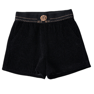 短裤女秋冬季外穿平绒高腰显瘦A字直筒裤2025新款雪尼尔松紧百搭