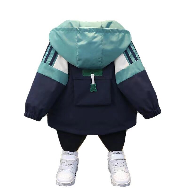 男童外套加厚冬季新款小童棉服纯色韩系儿童宝宝洋气连帽面包服潮
