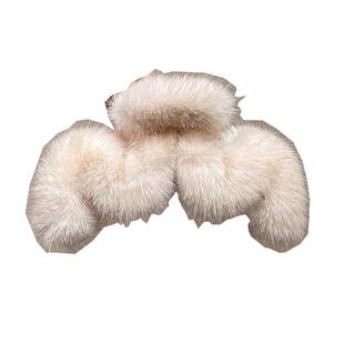 大号毛绒发夹女2024年新款冬季发量多鲨鱼夹高级感后脑勺毛毛抓夹