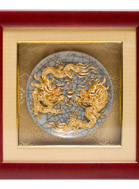 双龙戏珠金箔摆件新中式客厅装饰