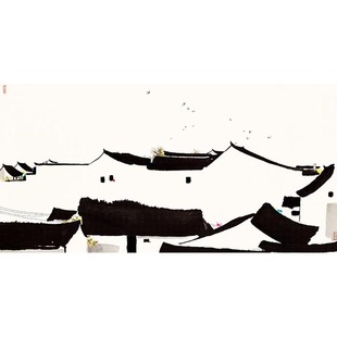 吴冠中江南水乡双燕荷塘熊猫布画芯水墨国画装饰画简约淡雅可定制