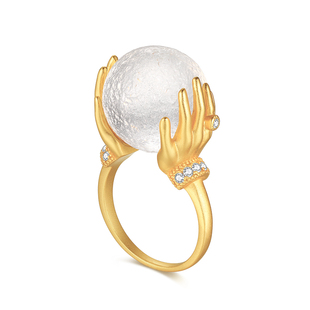 Shaw小众设计S925银复古陨石星球手工水晶球个性戒指礼物食指戒女