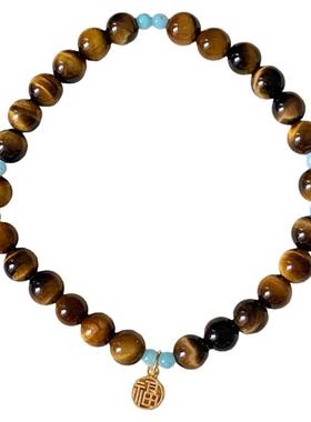 OkFineyard天然虎眼石手串女小众设计天河石串珠招财转运手链礼物