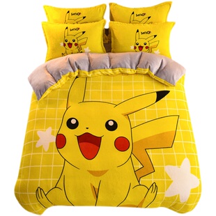 牛奶绒卡通床上四件套法兰绒儿童三件套珊瑚绒男生女孩床单被套冬