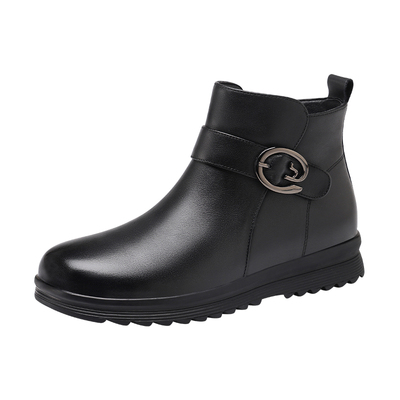 红蜻蜓靴子女中筒短靴真皮加绒