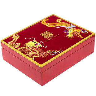 精致红色结婚三金首饰盒陪嫁黄金戒指项链套装嫁妆龙凤手镯收纳盒