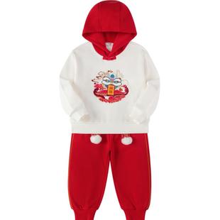 巴拉巴拉童装儿童套装男童女童加绒加厚新中式两件套红色拜年服潮