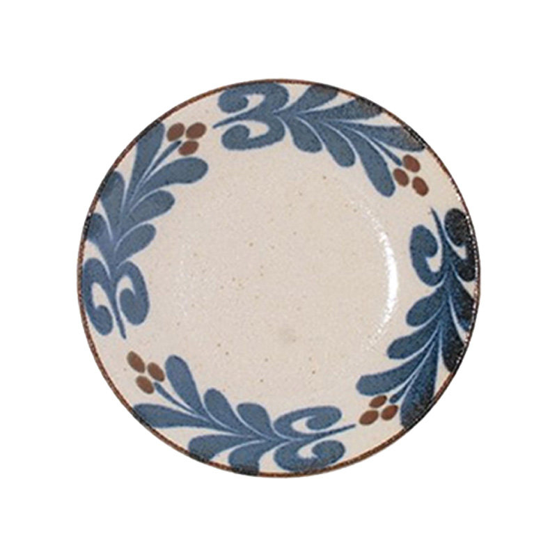 日本CERAM冲绳花线条圆点日式复古磨砂粗陶瓷沙拉盘面碗饭碗菜盘
