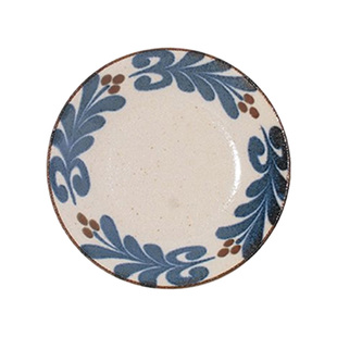 日本CERAM冲绳花线条圆点日式复古磨砂粗陶瓷沙拉盘面碗饭碗菜盘