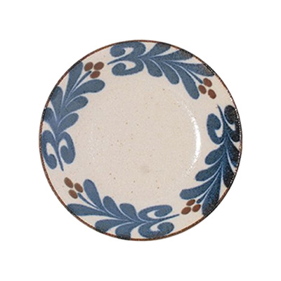 日本CERAM冲绳花线条圆点日式复古磨砂粗陶瓷沙拉盘面碗饭碗菜盘