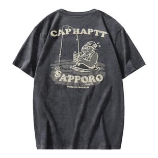 美式重磅纯棉短袖t恤男夏季宽松潮牌大码半袖男生水洗复古体恤潮