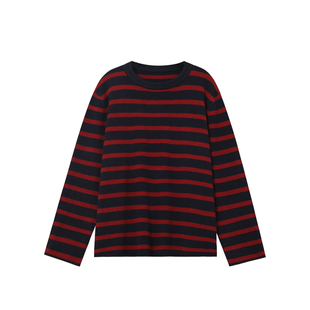 郑买买 苹果派条纹 秋冬小众高级感显瘦百搭气质宽松条纹针织衫女