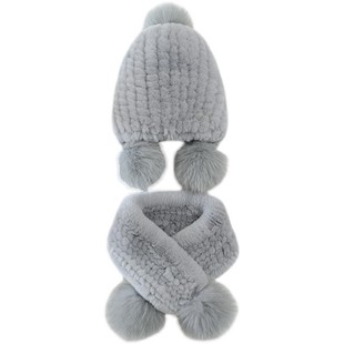 獭兔毛儿童帽子冬季加厚男女童可爱护耳宝宝真毛皮草围巾套装时尚