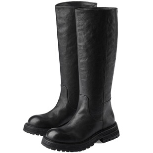 明星同款73hours女鞋胶片美拉德冬季新款水洗皮长筒骑士靴长靴女