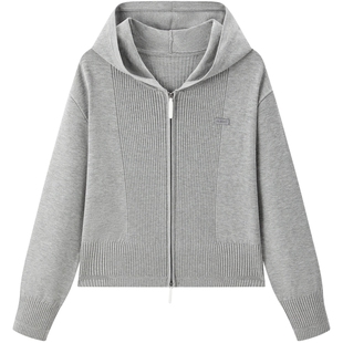 【商场同款】太平鸟26春季新款微阔截断式连帽针织开衫A3EDG1334