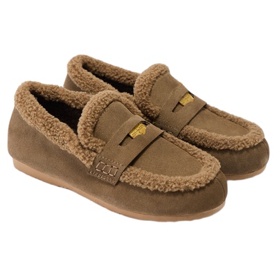 fed加厚乐福鞋冬季新款女鞋轻便毛毛鞋毛绒单鞋女款S1114-YAB037