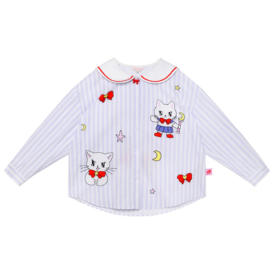 【水手喵喵】条纹印花衬衫手绘