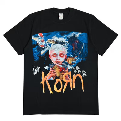 Korn科恩乐队街头潮流暗黑vintage古着小众设计感重磅棉短袖T恤