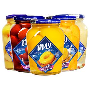 真心黄桃水果罐头880g*2瓶玻璃瓶东北什锦山楂梨子零食整箱批发