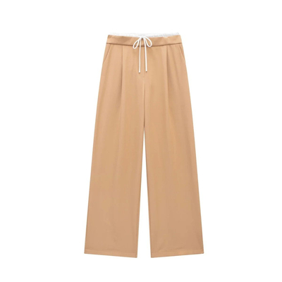 Solid color spliced wide leg pants纯色高腰休闲拼接宽松阔腿裤