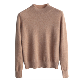 鄂尔斯市秋冬半高领毛衣女宽松纯色羊毛衫长袖针织打底衫百搭女装