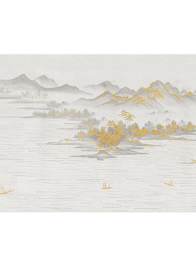 新中式客厅浮雕山水背景墙壁画