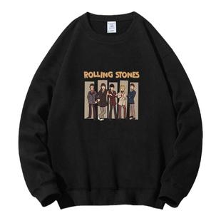 新款设计感圆领卫衣滚石vintage美式复古乐队摇滚男女休闲外套潮