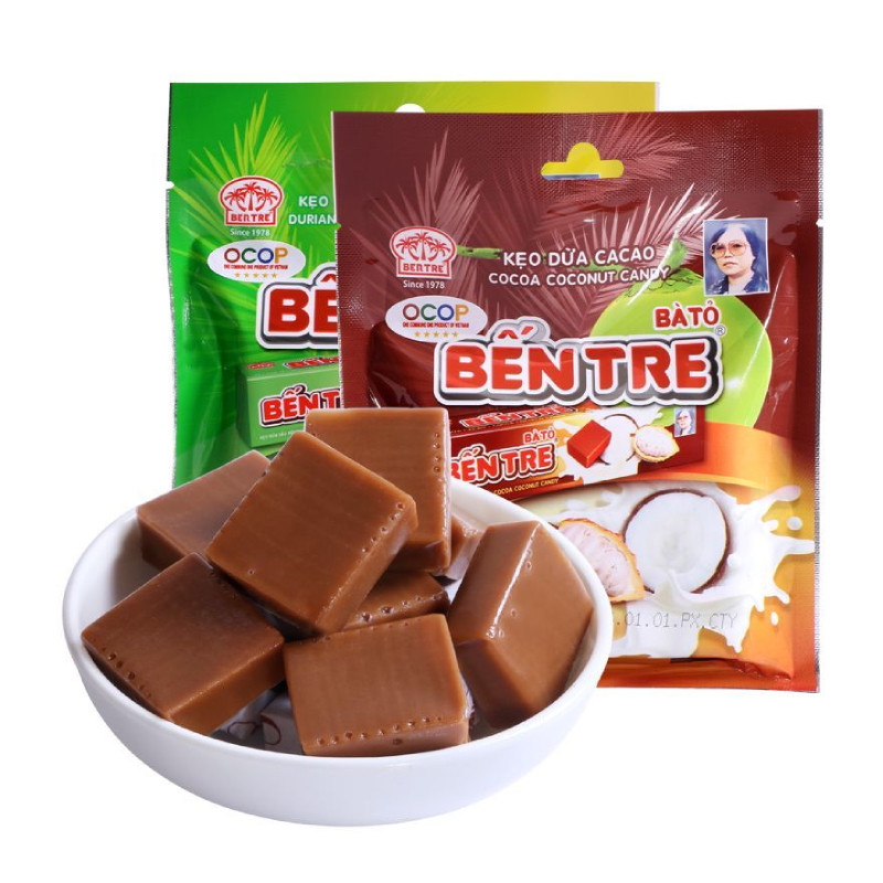 越南进口槟椥椰子糖原味可可味榴莲味生姜味斑兰味椰子糖糖果零食