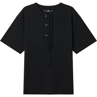 JDV男装商场同款夏季新款黑色纯棉圆领短袖T恤上衣STT5336