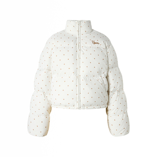 【北川花溪】Uena白色波点字母刺绣宽松立领羽绒服面包服加厚外套