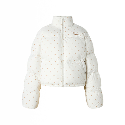 Uena白色波点立领羽绒服面包服