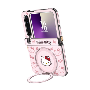 Hellokitty正版适用华为purax手机壳新款360磁吸支架pura典藏版x中轴全包防摔保护带挂绳手提高级素皮外壳女