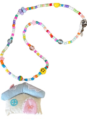 多巴胺手工串珠布艺小房子项链女