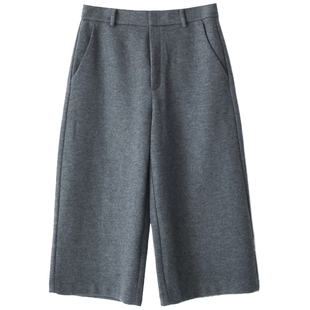 KAKA 伦敦秀款客订老钱风羊毛呢亲肤贴层保温时髦宽直筒七分靴裤