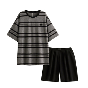 悦内睡衣男士夏季夏天纯棉短袖短裤家居服男款圆领套头休闲可外穿