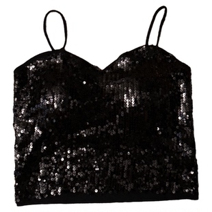 夜店性感亮片blingbling吊带背心女带胸垫外穿短款紧身美背上衣