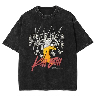 Fortee 杀死比尔 电影落肩个性水洗做旧印花重磅T恤男女宽松短袖