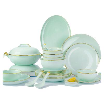 自由组合碗盘青瓷碗碟欧式金边