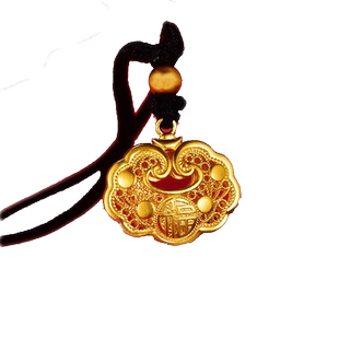 保色沙金福字金锁长命锁平安锁宝宝周岁礼满月礼亲子款项链毛衣链